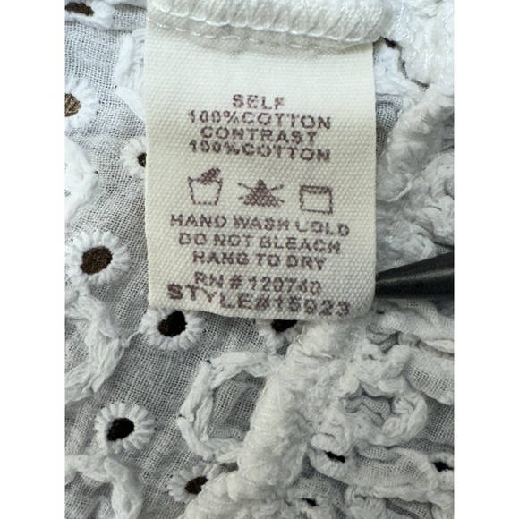 Mystree Lace Crochet Top Womens‎ Size Small Ivory Mid Sleeve Button Up Cotton - Picture 10 of 10